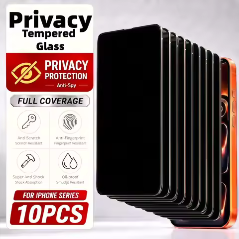10 Pcs Privacy Tempered Glass Screen Protectors For Iphone 17 Pro Max/17E/16 Pro Max/17 Pro/17/16/15