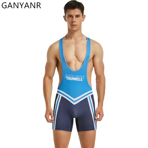 GANYANR Summer Training Suit Men Sports Set Basketball Football Singlet Wrestling Power Lifting Swea