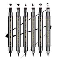 6 Pcs Double-headed Eyeliner Stamps Set Black Liquid Eye Liner Pen With Star,Moon,Heart,Flower,Smile