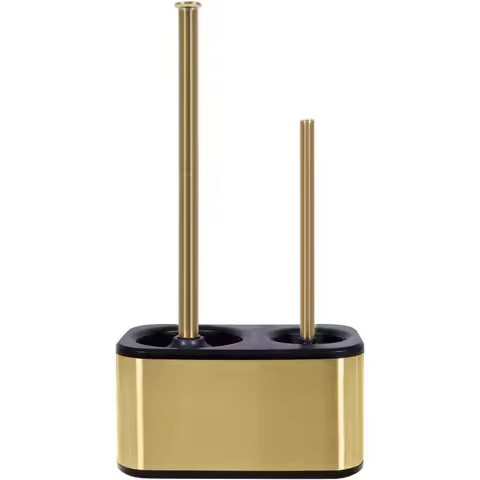 Toilet Brush and Plunger Set with Holder, Sleek Minimalist Modern Gold Bathroom Accessories Toilet P