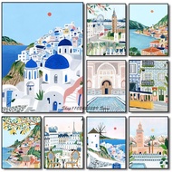 Poster Bandar Perjalanan Vintaj Nordik - Paris Lisbon Japan Seni Latar Canvas untuk Hiasan Dinding d