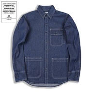 OKONKWO WESTERN SHIRTS Ami Kaji Vertical Striped Workwear Shirt Multi-pocket Denim Shirt