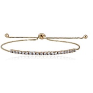 AVORA 10K Gold 2mm Round Simulated Diamond CZ Adjustable Tennis Bolo Bracelet (0.60 CTTW): 9"