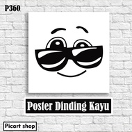 Poster Dinding Kayu emot lucu kaca mata hitam / hiasan kamar cowok / poster dinding kamar cowok / o