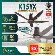 KDK K15YX-QBR K15YX-RBR 60" 5 Blades with 9 Speed DC Motor Remote Control Short/Long Pipe Ceiling Fan Kipas Siling