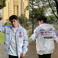 Men's Hooded Bomber Jacket - Original Indigo Parachute Jacket - Waterproof Windbreaker Jacket