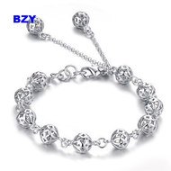 BZY 925 Sterling Silver Bangle Bracelet Fashion Hollow Out Ball Chain Bangles Jewelry