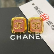 東區正精品㊣CHANEL L23C 全新未使用香奈兒金色雙C粉色方糖針式耳環 無原廠盒子 RZ6293