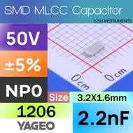 2.2nF 1206 50V NP0 ±5% MLCC Ceramic Capacitor SMD YAGEO CC1206JRNPO9BN222