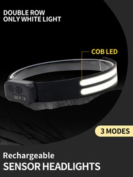 1入組可充電雙排LED手揮COB頭燈戶外頭戴夜騎釣燈