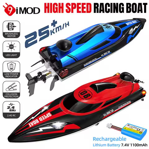 9IMOD HJ808 RC Boat 2.4G High-Speed Remote Control Racing Boat LED 370 Brushed Motor 25Km/h for Adul