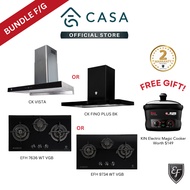[Bundle F/G] EF 90cm Chimney Hood + 78/88cm Black Glass Gas Hob | CK FINO PLUS BK | CK VISTA | EFH 9