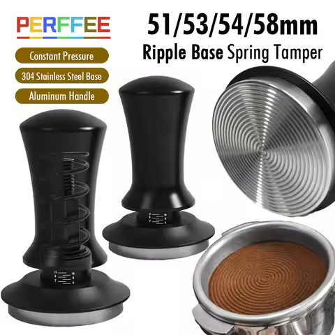 Coffee Tamper 58mm 54mm 51mm Ripple Base Leveling Constant Pressure Calibrated Spring Loaded Barista