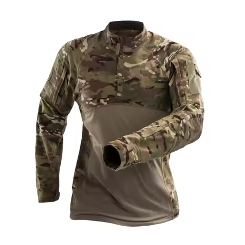 Tactical Shirt Long Sleeve Top Camo Airsoft Outdoor Sports Combat Shirt Black MC Camo