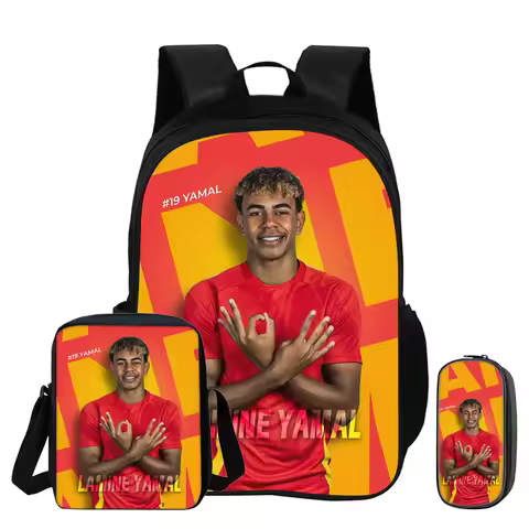 L-Lamin Yamal 3Pcs Set Backpack Shoulder Bag Pencil Bags Bookbag Football Star Rucksack child Mochil