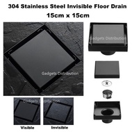 Black 15x15 15cm 6 inch Invisible 304 Stainless Steel Odorless Floor Drain Trap 2632.1