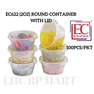 [LHC] EC622 (2OZ) PET ROUND CONTAINER WITH LID 100PCS / BEKAS SOS 2OZ / EC 622 / 2OZ ROUND CONTAINER