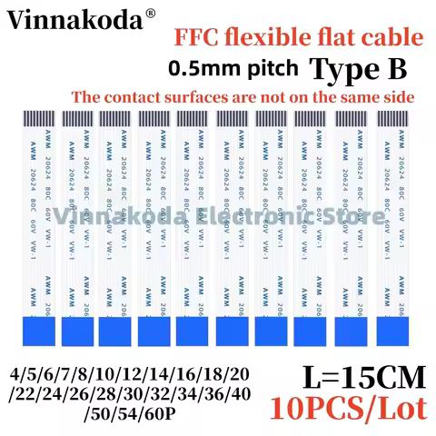 10PCS FFC Flexible Flat Cable Type B 4/5/6/8/10/12/14/16/18/20/22/24/26/32/34/36/40/50/60P Pitch 0.5
