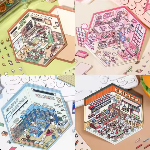 Mr. Paper, 3D Coffee Shop Supermarket Burger Shop Creative Miniature Landscape Stickers, Scrapbook D