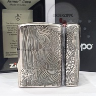 ZIPPO ORIGINAL ARMOR WATERFALL KOI FISH SILVER PLATE 2 SISI JAPAN