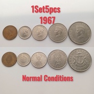 1Set5pcs Siri 1 1Sen-50Sen Coins Normal 1967 Brunei Duit Syiling Lama Old Coins (CollectibleOnly)