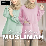 QAYRAA Lily Muslimah Pocket & Button Modern Moscrepe Long Sleeves Blouse - Size 36-46