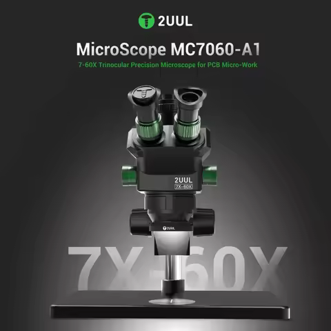 2UUL MC7060-A1 7-60X Trinocular Precision Microscope for PCB Micro Work with LED Lamp Dustproof Caps