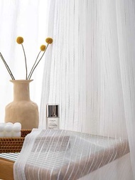 1入組白色現代簡約精細條紋薄透窗戶窗簾適用於臥室,客廳,陽台,和凸窗裝飾用品