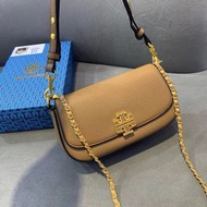 🔥TORY BURCH Britten 金屬LogO裝飾可拆卸帯 皮革 腋下包單肩包斜挎包 小號 女款 棕色