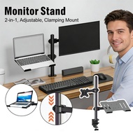 13-27 Inch 2 in 1 Monitor Stand Monitor Clamping Mount Table Dual Arms Multi-Direction Laptop