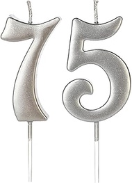 75th & 57th Number Birthday Candles for Cake Topper, Number 75 57 Glitter Premium Candle Party Anniv
