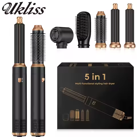 UKLISS 5 In 1 Hair Dryer Brush Electric Hot Air Straightener Multi Hair Styling Blowing Comb Rotatin