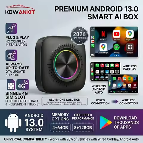 KowanKit 2026 8+128G Android 13 Wireless Carplay AI Box SIM Card Slot Android Auto 5in1 Plug Play Ca
