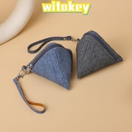 WITAKEY Triangle Coin Purse, Mini Portable Coin Change Wallet, Canvas with Lanyard Earphone Bag