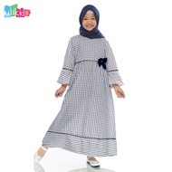 Ulikids Gamis Anak Perempuan Motif Garis dan Pita Bahan Katun Premium (Free Jilbab)