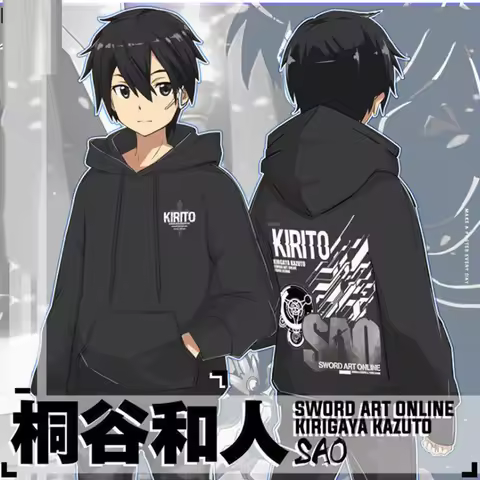 2021 3D Anime SAO Sword Art Online Kirito Kirigaya Kazuto Cosplay Hoodie Hip Hop Graphic Sweatshirts