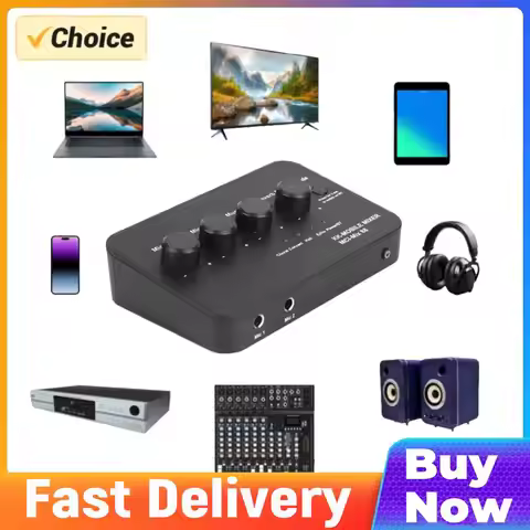 Portable Karaoke Microphone Mixer AUX IN/OUT BT Connection Dual Mic Inputs Compact Karaoke Audio Mix