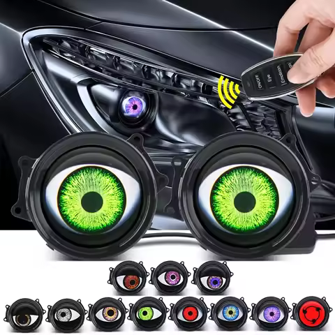 12V-36V LED Car Dynamic Devil Eye Large Light 33 Mode 3D Lens Dynamic Pupils Headlight Modification 