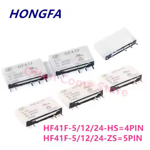 5Pcs HF41F-5-ZS HF41F-12-ZS HF41F-24-ZS HF41F 5V 12V 24V-HS ZST Industrial Relay Subminiature Power 