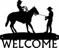 Fine Catch Cowboy Cowgirl Welcome Sign 12 inch Wide Metal Wall Art