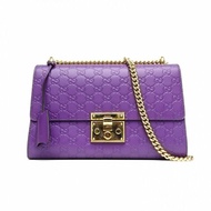GUCCI 紫色牛皮Padlock鎖頭包盒子包中號GG壓紋肩背包