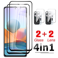 4-in-1 Screen Tempered Glass For Xiaomi Redmi Note 10 Pro Max 10Pro 10S Note10 Mi 10T Pro 10i Mi10t Mi10 Lite 5G + Camera Lens Protector Full Protective Film on note10pro note10s note10t 10lite xiaomi10 t 10tpro temper tempered glasd tampered tempred glas