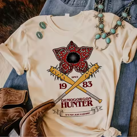 Eddie Munson Stranger Vintage Print T Shirt Women Demogorgon Cannibal Flower Hawkins Graphic Tee Str