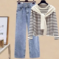 Women's 2024 Spring Denim Suit & Sweater Set - Fashionable Two-Piece Outfit