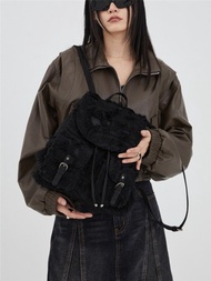 大漠黑色 巴爾扎小拖把 流蘇圖騰 牛仔雙肩包 流浪後背包