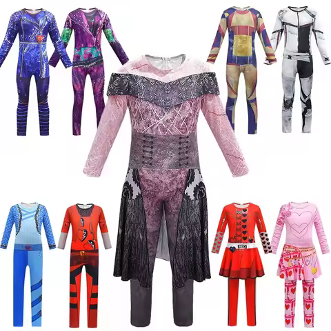 Descendants 3 4 Halloween Girls Audrey Cosplay Costume Bodysuit Evie Mal Ben Carlos Onesies Rise of 