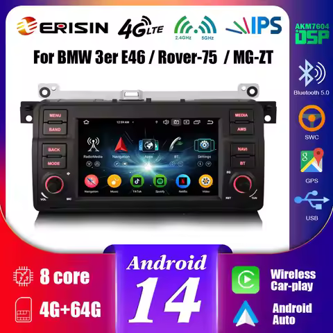 Erisin ES5546B Android 14 Car Stereo for BMW 3ER M3 E46 Rover 75 MG ZT GPS Navi Sat CarPlay Auto Rad