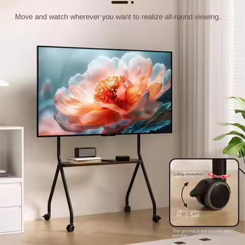 Living Plus Floor Standing TV Support Shelf Removable With Wheels 32-75 Inches TV Cart All-in-one TV