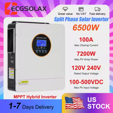 ECGSOLAX Split-Phase 7.2KW Solar Inverter 120V 240V Pure Sine Wave MPPT 48V Hybrid Solar Inverter 10