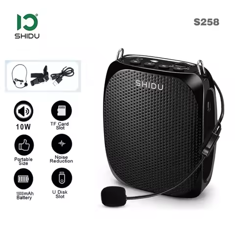 SHIDU S258 Mini Portable 10W Power Loud Sound Speaker Natural Stereo Wired Microphone Speaker Teache